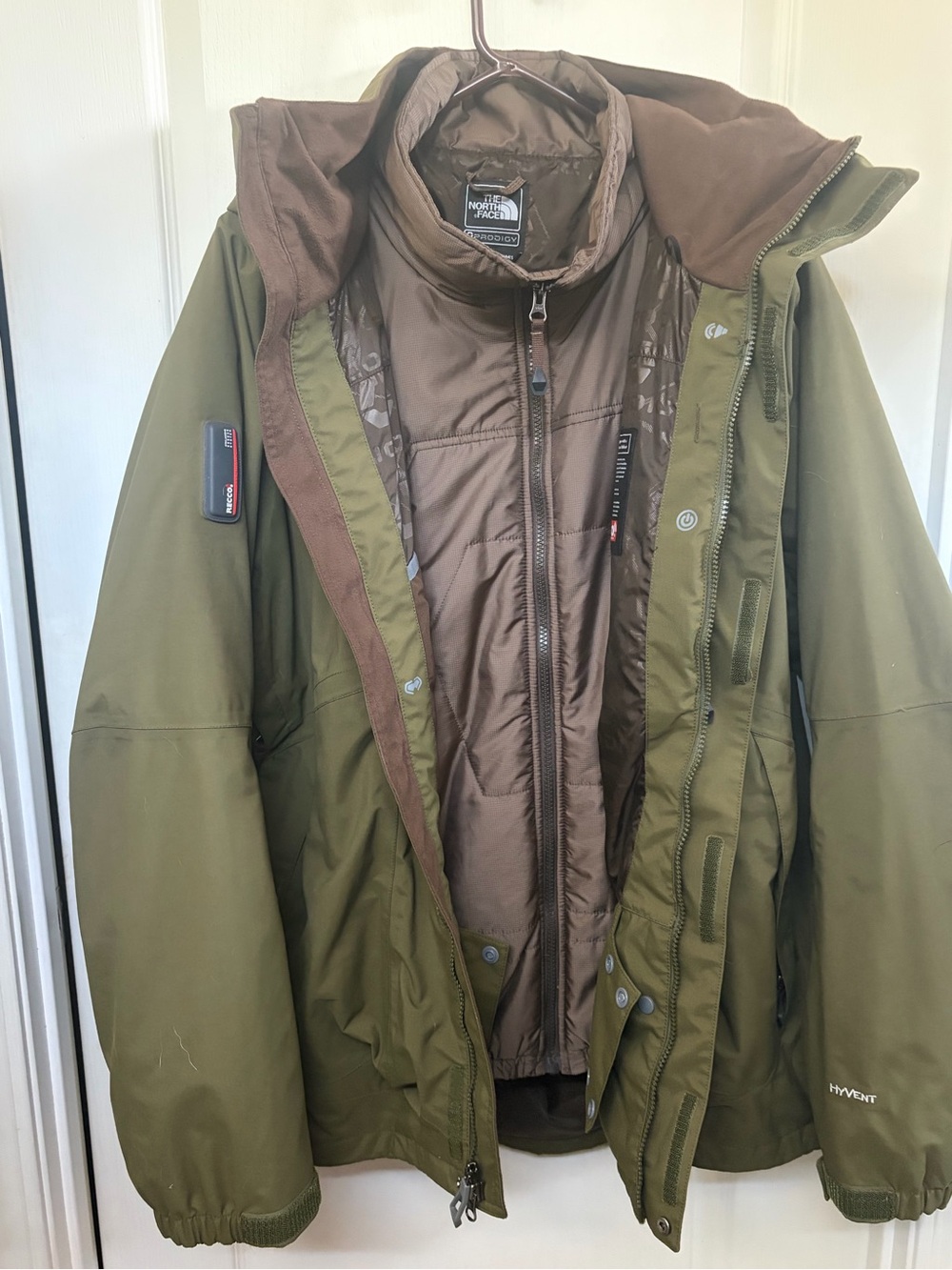 The North Face Olive Green & Brown 3-in-1 Ski Jacket